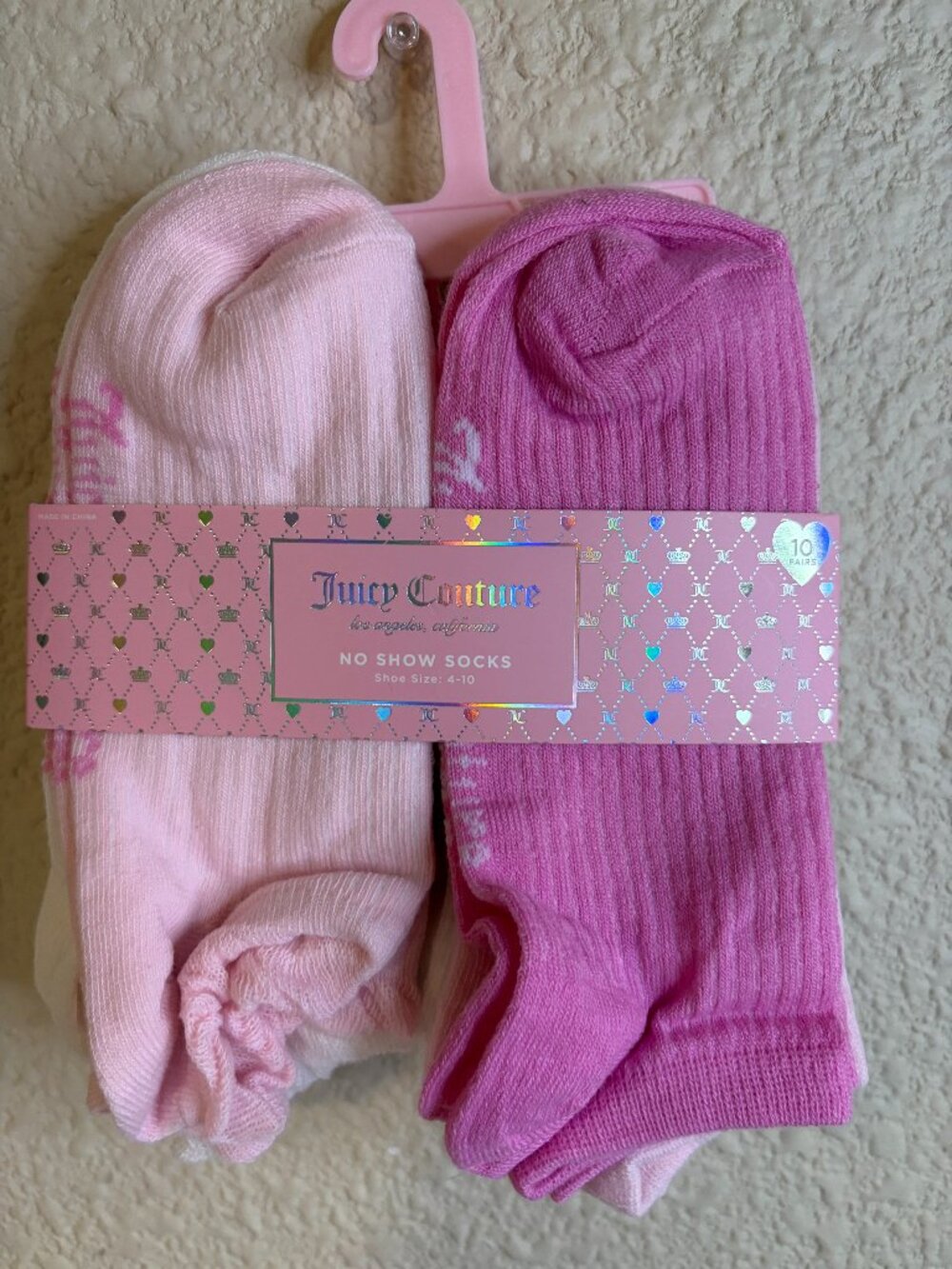 Juicy Couture Womens No Show Socks 10 Pair Pink Shoe Size 4-10 NWT